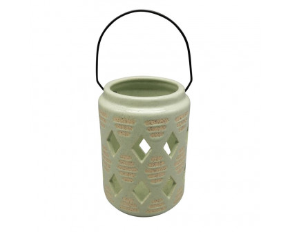 Sagebrook 6" Ceramic Diamond Cut Out Lantern