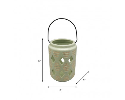 Sagebrook 6" Ceramic Diamond Cut Out Lantern - Cucumber