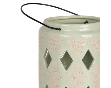 Sagebrook 9" Ceramic Diamond Cut Out Lantern - Cucumber