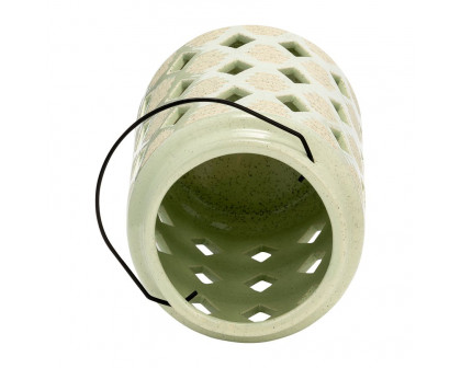 Sagebrook 9" Ceramic Diamond Cut Out Lantern - Cucumber