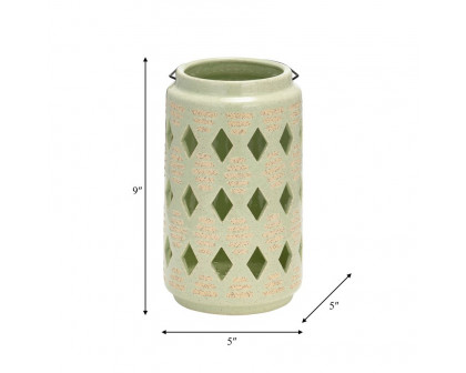 Sagebrook 9" Ceramic Diamond Cut Out Lantern - Cucumber