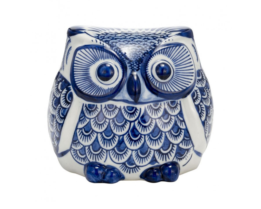 Sagebrook 5" Ceramic Chinoiserie Owl - Blue/White