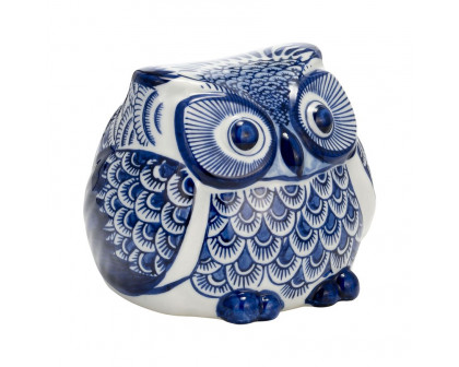 Sagebrook 5" Ceramic Chinoiserie Owl - Blue/White