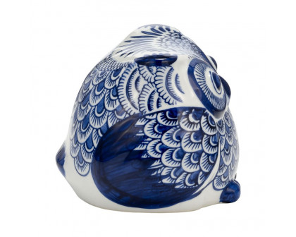 Sagebrook 5" Ceramic Chinoiserie Owl - Blue/White