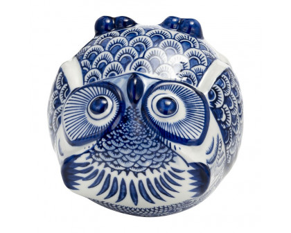 Sagebrook 5" Ceramic Chinoiserie Owl - Blue/White