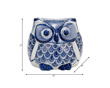 Sagebrook 5" Ceramic Chinoiserie Owl - Blue/White