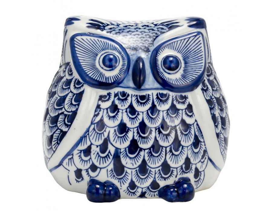 Sagebrook 6" Ceramic Chinoiserie Owl - Blue/White