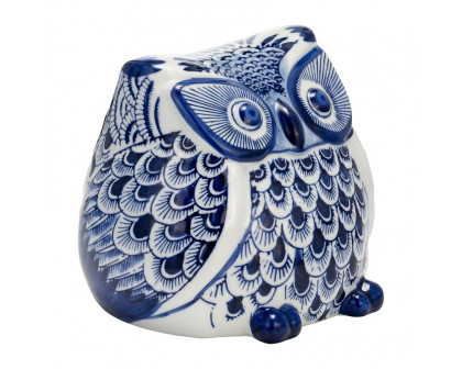 Sagebrook 6" Ceramic Chinoiserie Owl - Blue/White