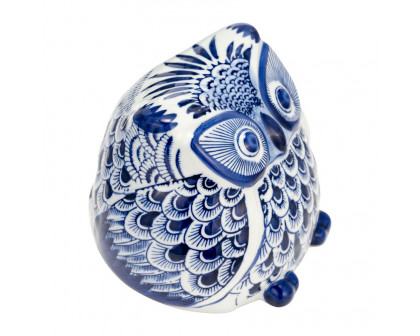 Sagebrook 6" Ceramic Chinoiserie Owl - Blue/White