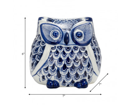 Sagebrook 6" Ceramic Chinoiserie Owl - Blue/White