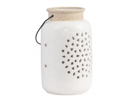 Sagebrook 9" Ceramic Flower Cut Out Lantern - Ivory