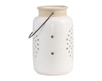 Sagebrook 9" Ceramic Flower Cut Out Lantern - Ivory