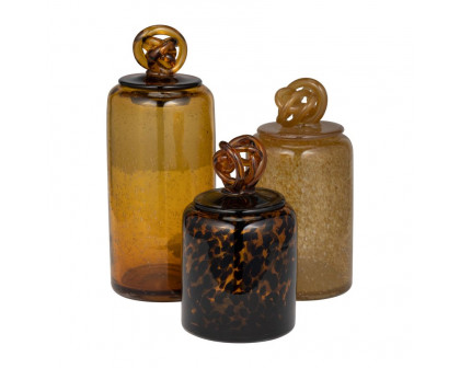 Sagebrook 8" Glass Jar With Knot Lid - Tortoise