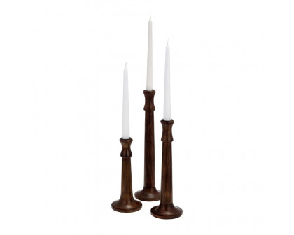 Sagebrook 9" Wood Rustic Taper Candle Holder - Dark Brwn