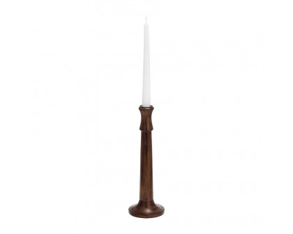 Sagebrook 12" Wood Rustic Taper Candle Holder - Dark Brwn