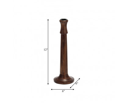 Sagebrook 12" Wood Rustic Taper Candle Holder - Dark Brwn