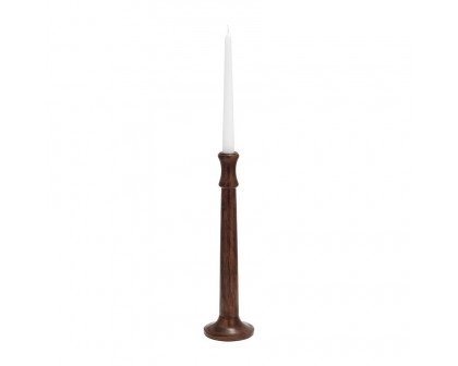 Sagebrook 15" Wood Rustic Taper Candle Holder - Dark Brwn