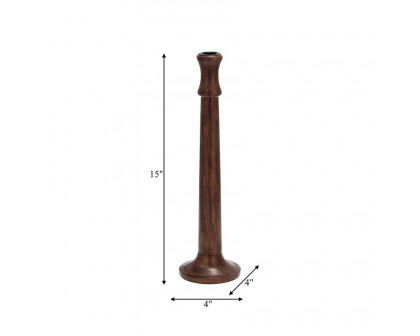 Sagebrook 15" Wood Rustic Taper Candle Holder - Dark Brwn