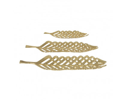 Sagebrook 14"/21"/23" Metal Open Cut Leaf Plate (Set Of 3) - Gold