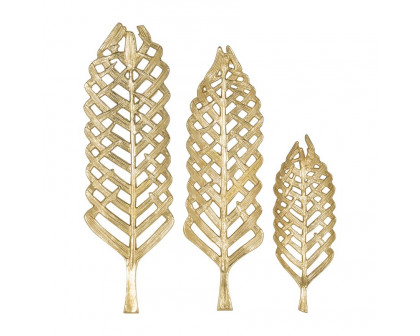 Sagebrook 14"/21"/23" Metal Open Cut Leaf Plate (Set Of 3) - Gold