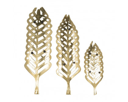 Sagebrook 14"/21"/23" Metal Open Cut Leaf Plate (Set Of 3) - Gold