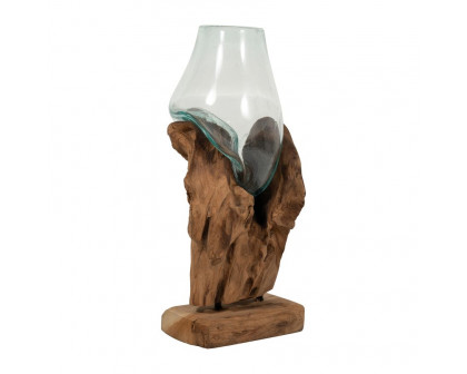 Sagebrook 13" Glass Vase In Wood Stand - Brown