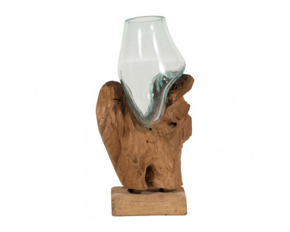 Sagebrook 13" Glass Vase In Wood Stand - Brown