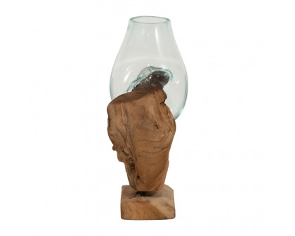 Sagebrook 13" Glass Vase In Wood Stand - Brown