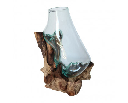 Sagebrook 13" Glass Vase In Wood Stand