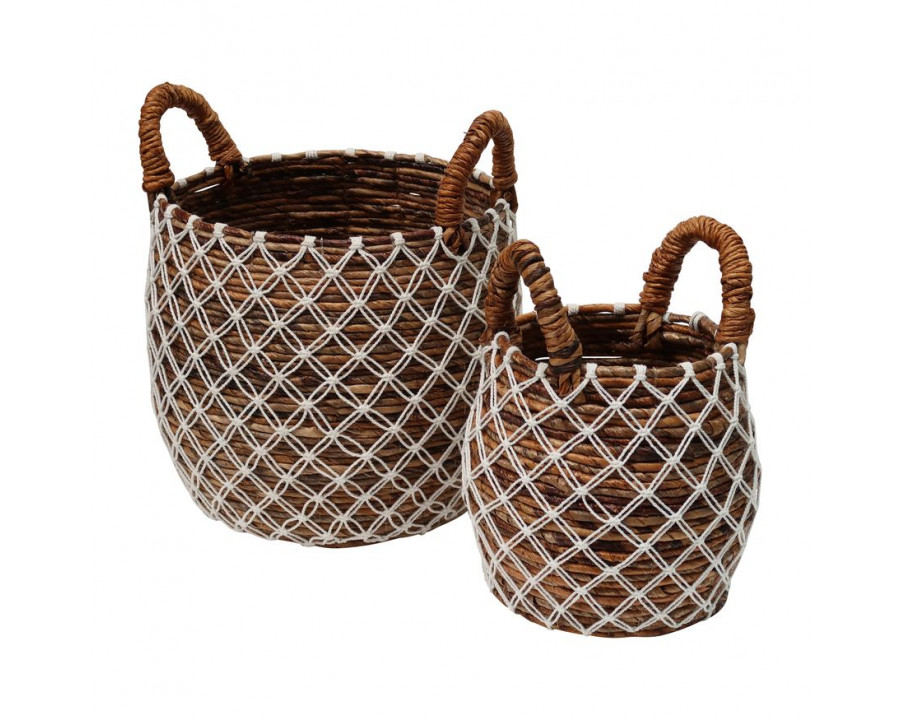 Sagebrook - 9"/14" Banana Leaf Diamond Basket (Set Of 2) in Natural