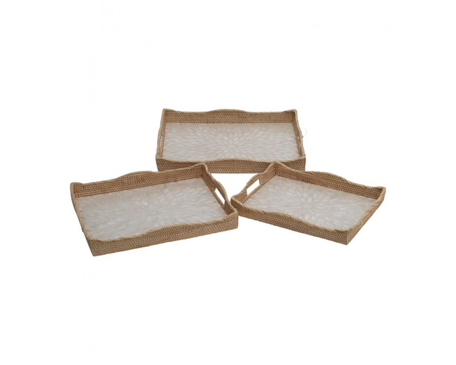 Sagebrook - 14"/15"/17" Rattan Rectangular Tray (Set Of 3) in Natural