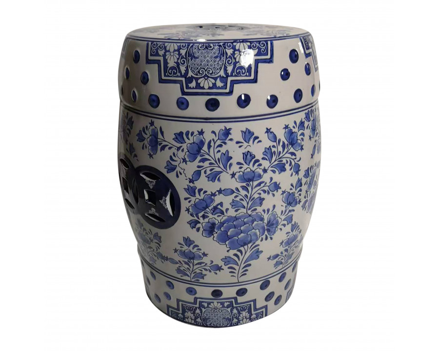 Sagebrook - 18" Ceramic Chinoiserie Stool in Blue/White