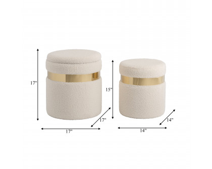 Sagebrook Belted Boucle Storage Ottomans (Set Of 2) - Ivory