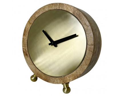 Sagebrook 6" Wood Round Gold Face Table Clock