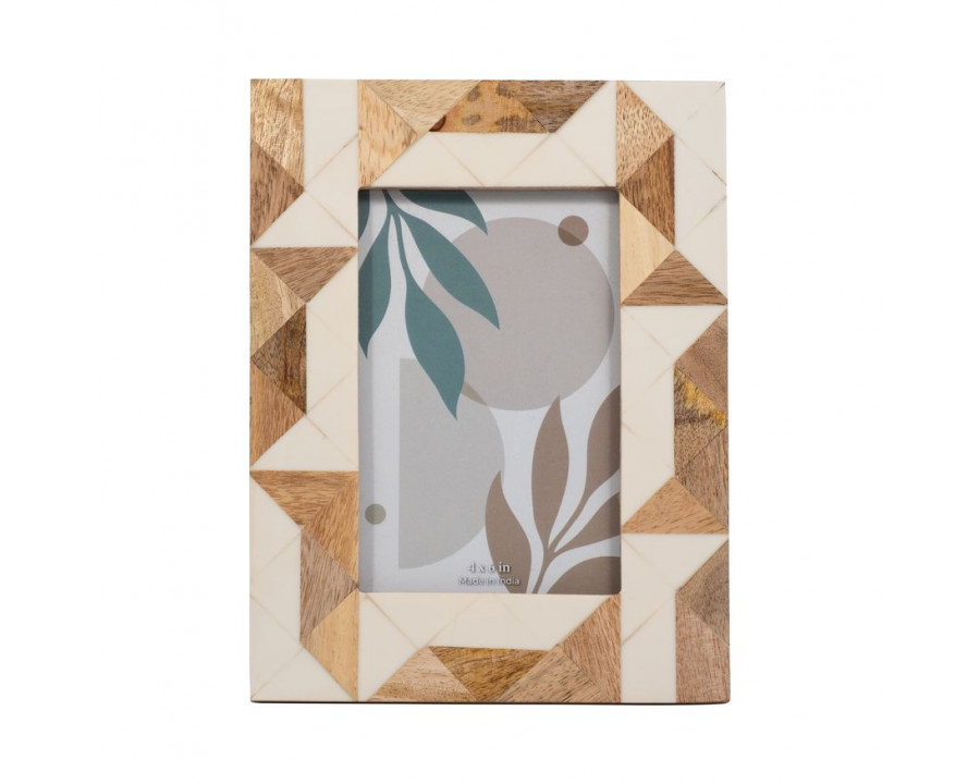 Sagebrook 4"x6" Resin Wood & White Geometric Photo Frame