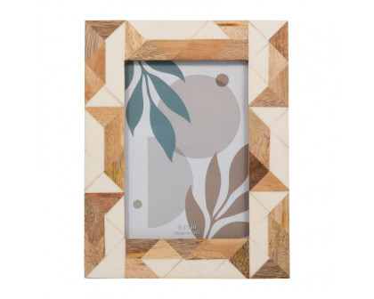 Sagebrook 4"x6" Resin Wood & White Geometric Photo Frame