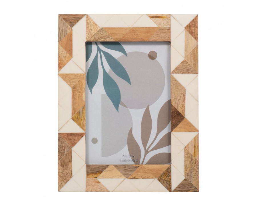 Sagebrook 5"x7" Resin Wood & White Geometric Photo Frame