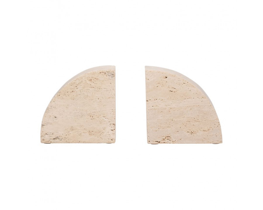 Sagebrook - 5" Travertine Half Dome Bookends (Set Of 2) in Tan