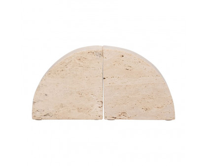 Sagebrook - 5" Travertine Half Dome Bookends (Set Of 2) in Tan