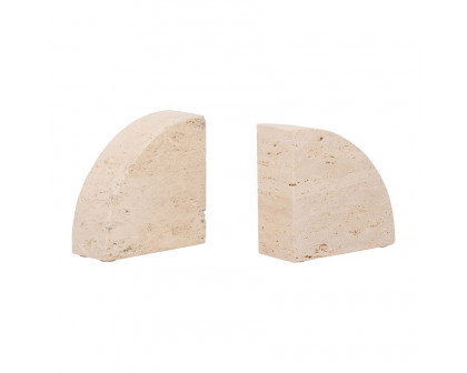 Sagebrook - 5" Travertine Half Dome Bookends (Set Of 2) in Tan