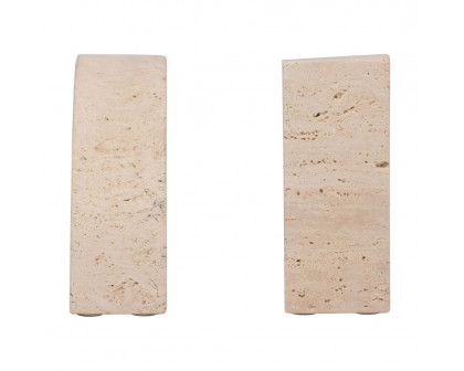 Sagebrook - 5" Travertine Half Dome Bookends (Set Of 2) in Tan