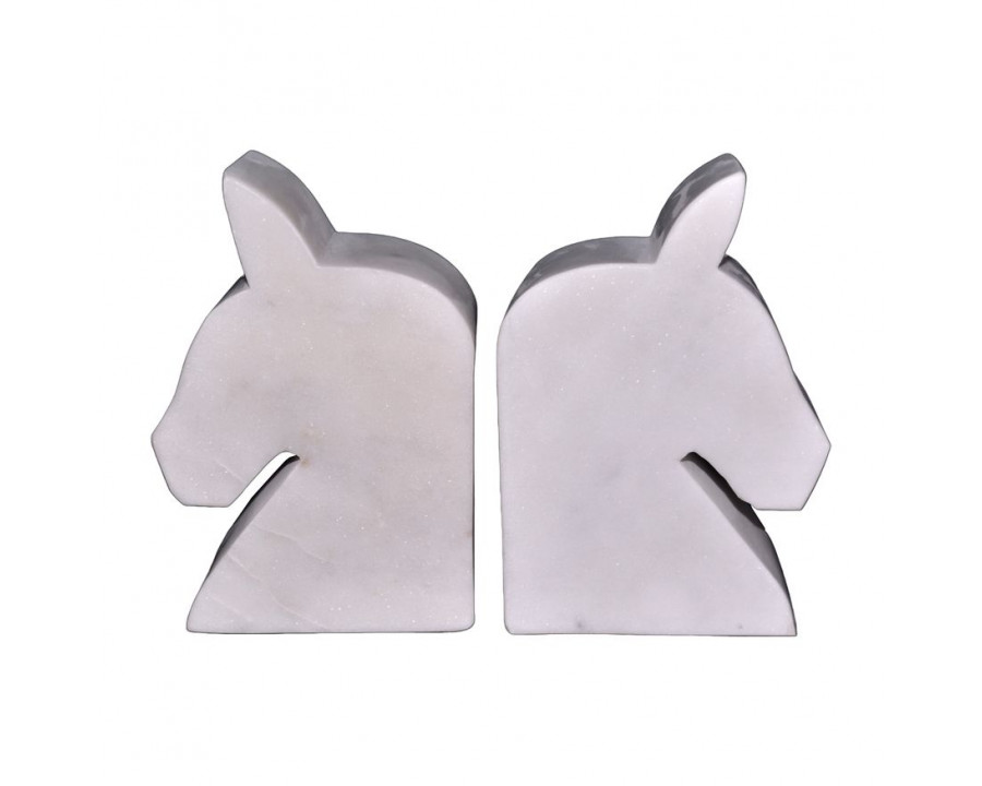 Sagebrook - 6" Marble Horse Head Bookends (Set Of 2) in White