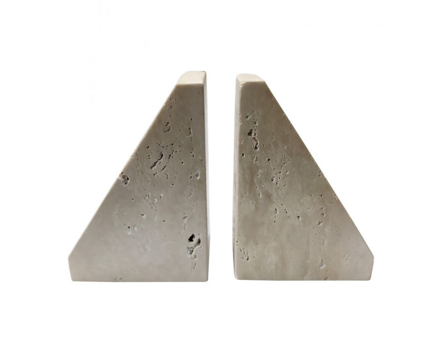 Sagebrook - 5" Travertine Triangle Bookends (Set Of 2) in Tan