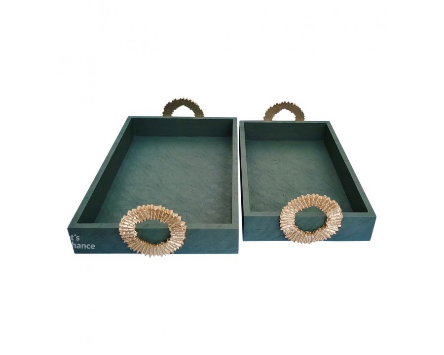 Sagebrook - 16"/18" Faux Leather 5th Ave Trays (Set Of 2) in Green/Gold