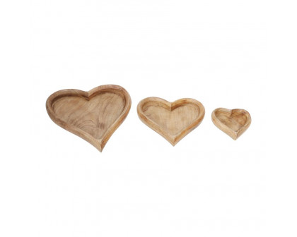 Sagebrook 7"/11"/14" Wood Heart Trays (Set Of 3)