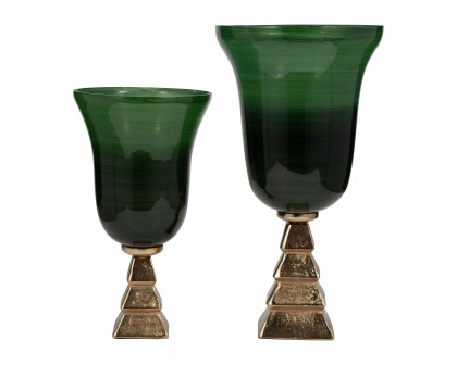 Sagebrook 15" Glass 5th Ave Vase On Stand - Green/Gold