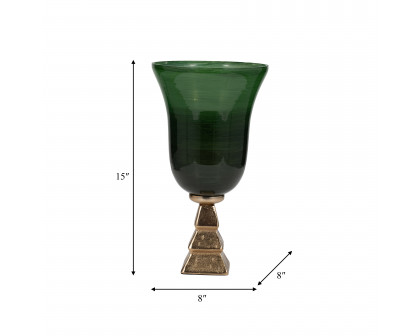 Sagebrook 15" Glass 5th Ave Vase On Stand - Green/Gold