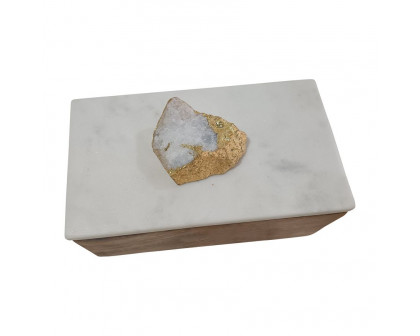 Sagebrook 7" Marble Clear Agate Cluster & Wood Base Box - Natural