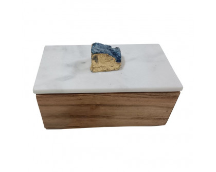 Sagebrook 7" Marble Clear Agate Cluster & Wood Base Box