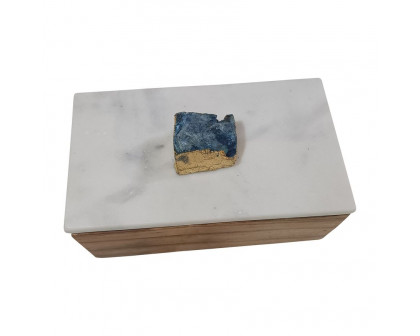 Sagebrook 7" Marble Blue Agate Cluster & Wood Base Box - Natural